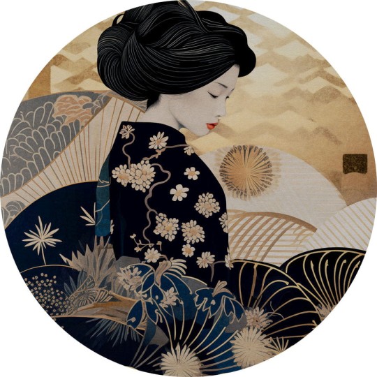 Wall Art Kinui - mural koło w orientalnym w stylu w postać gejszy