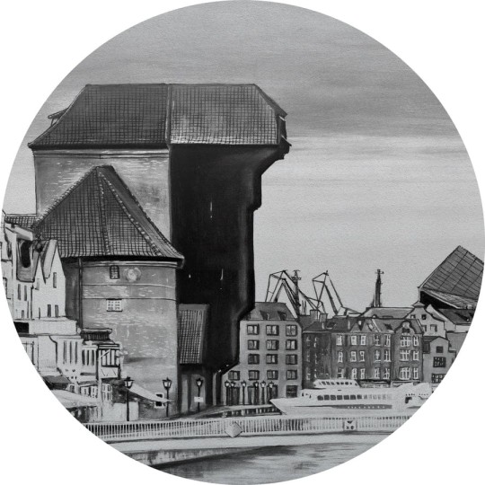 Wall Art Crane - mural koło w pejzaż miejski Gdańska