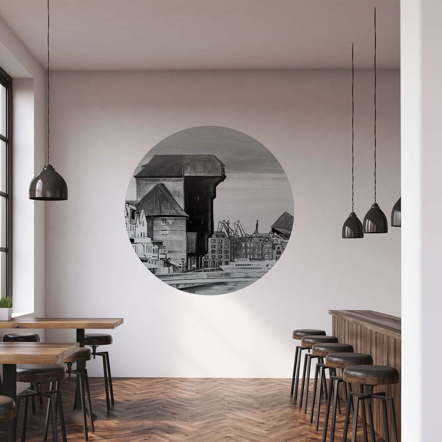 Wall Art Crane - mural koło w pejzaż miejski Gdańska