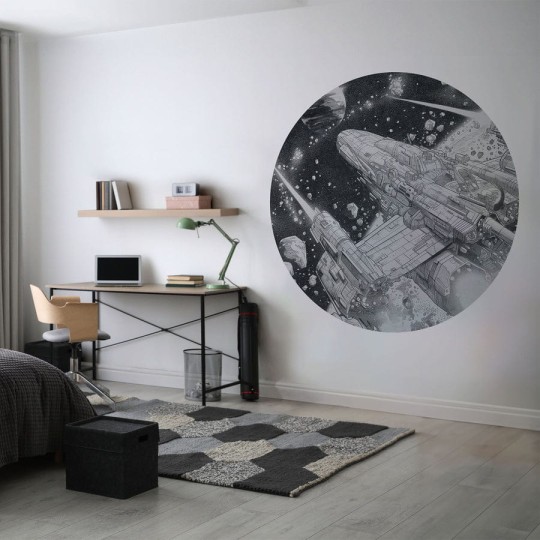 Wall Art Kanata - mural koło w statek kosmiczny w komiksowym stylu