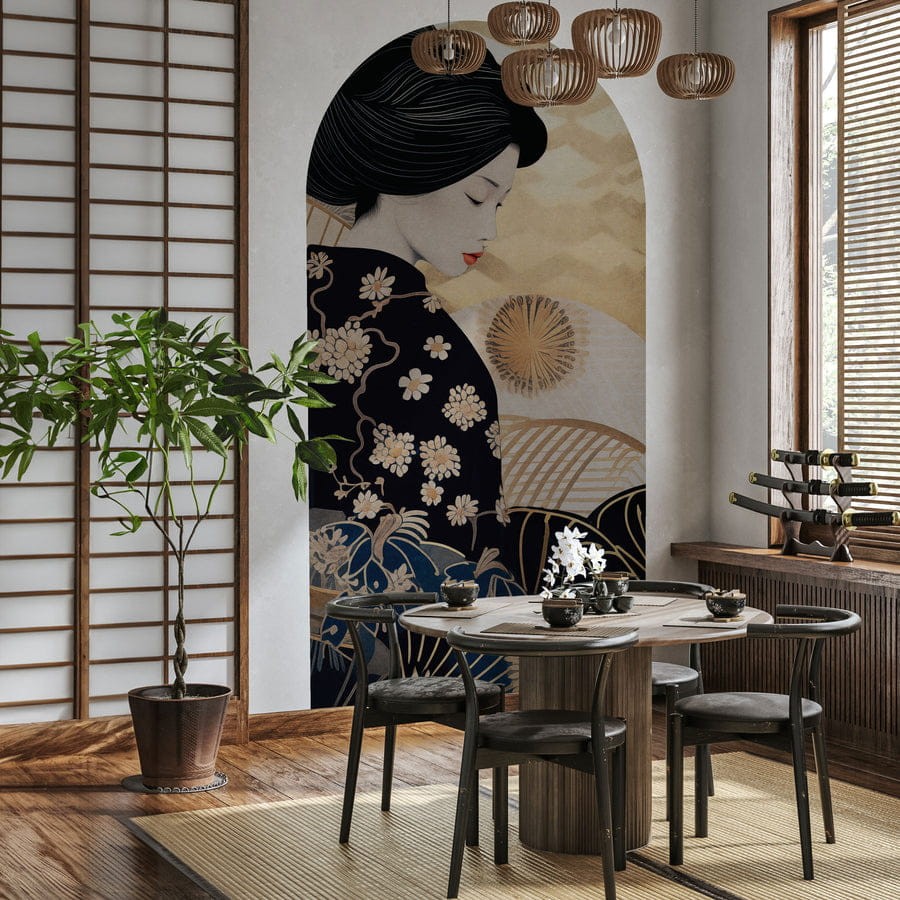 Wall Art Kinui - mural łuk w orientalnym w stylu w postać gejszy