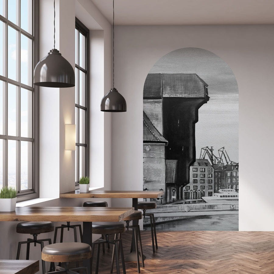 Wall Art Crane - mural łuk w pejzaż miejski Gdańska