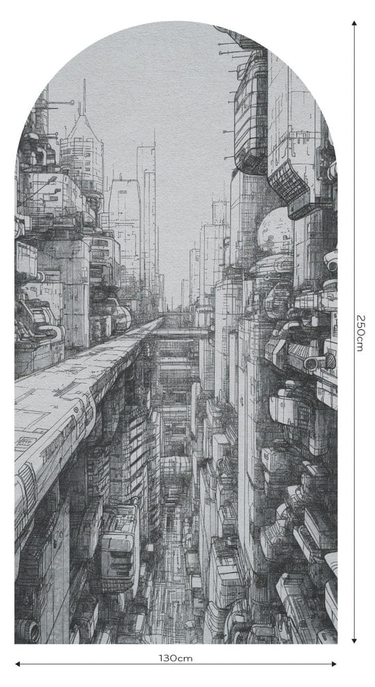Wall Art Cyber City - mural łuk w futurystyczne miasto w komiksowym stylu
