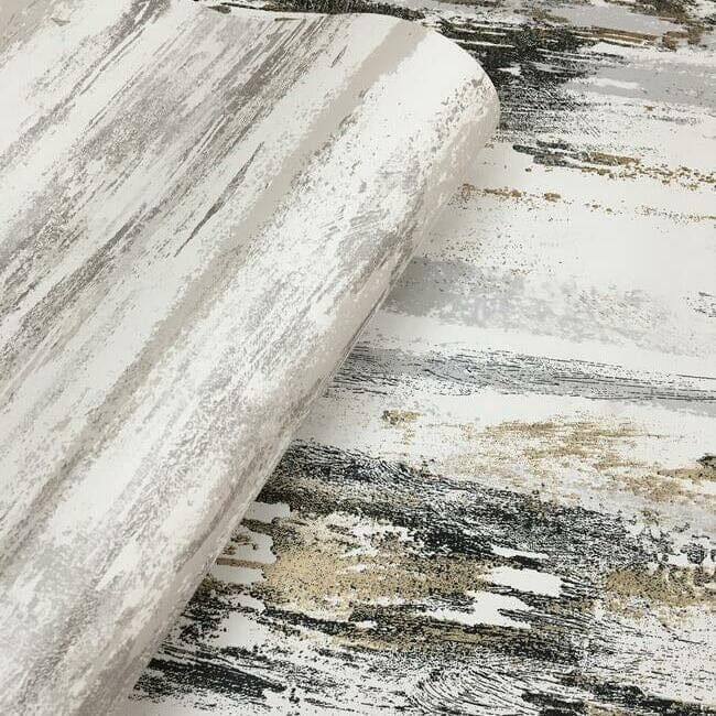 York BW3961 Black and White Resource Library Birch Bark Texture Black/Gold - tapeta o strukturze kory brzozowej