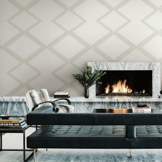 York BW3821 Black and White Resource Library Diamond Twist Ivory/Linen - tapeta w geometryczny wzór