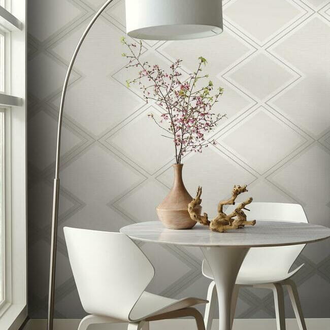 York BW3821 Black and White Resource Library Diamond Twist Ivory/Linen - tapeta w geometryczny wzór