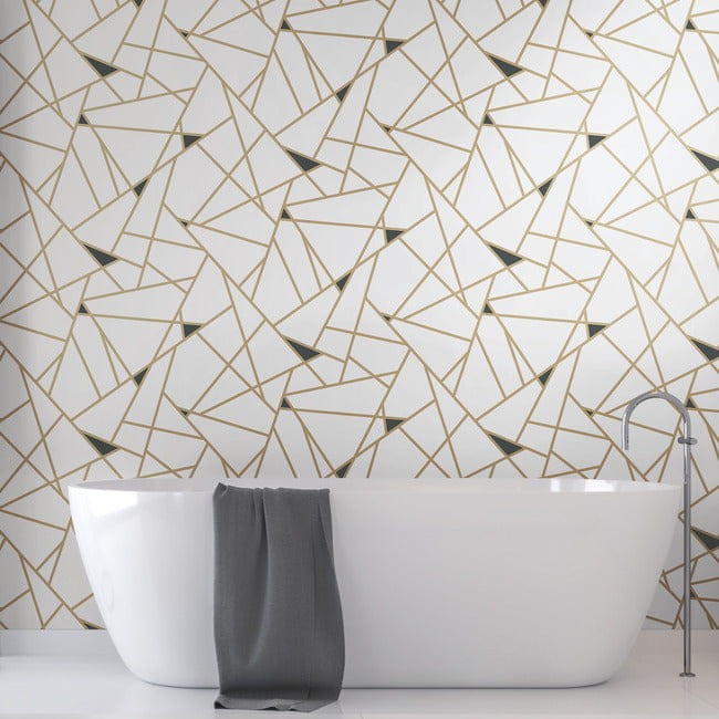 York RY2702 Black and White Resource Library Prismatic Gold/White - tapeta w geometryczny wzór