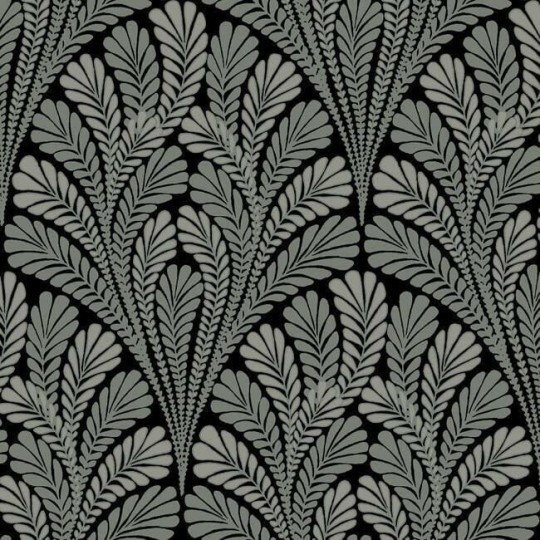 York BW3951 Black and White Resource Library Shell Damask Black/Glint - tapeta w stylizowane rośliny
