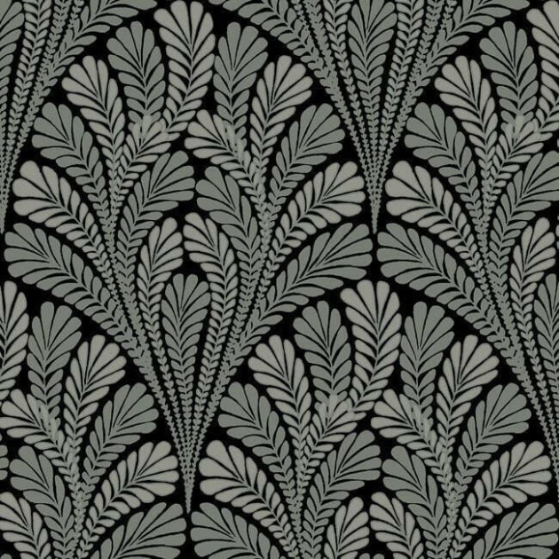 York BW3951 Black and White Resource Library Shell Damask Black/Glint - tapeta w stylizowane rośliny