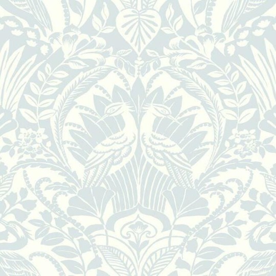 York DM4999 Black and White Resource Library Egret Damask Sky Blue - tapeta w stylizowany motyw roślinny i ptaki