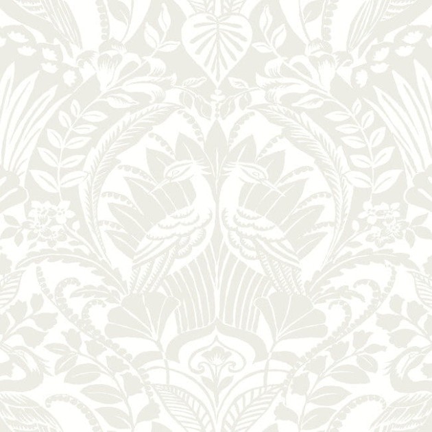 York BW3932 Black and White Resource Library Egret Damask Neutral/White - tapeta w stylizowany motyw roślinny i ptaki