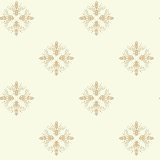 York ON1641 Black and White Resource Library Honey Bee Golden/Cream - tapeta w pszczoły