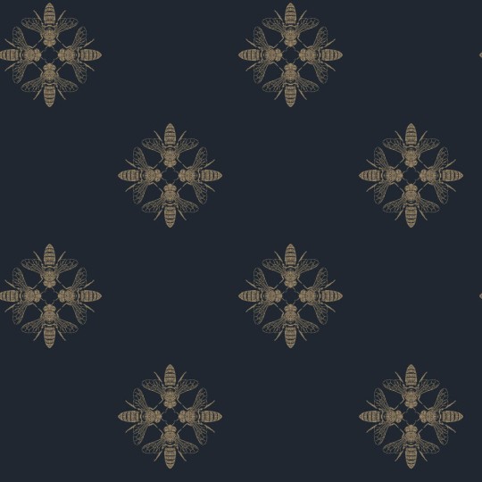 York ON1644 Black and White Resource Library Honey Bee Golden/Navy - tapeta w pszczoły