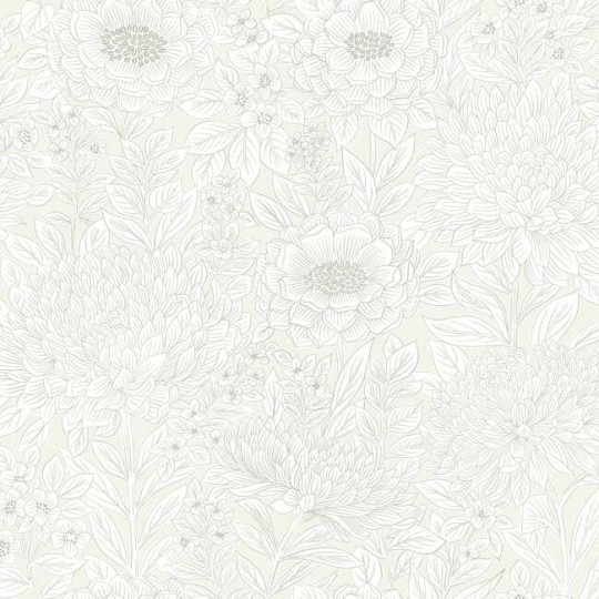York BW3921 Black and White Resource Library Wood Block Blooms Cream/Glint - tapeta w kwiaty z metalicznymi akcentami