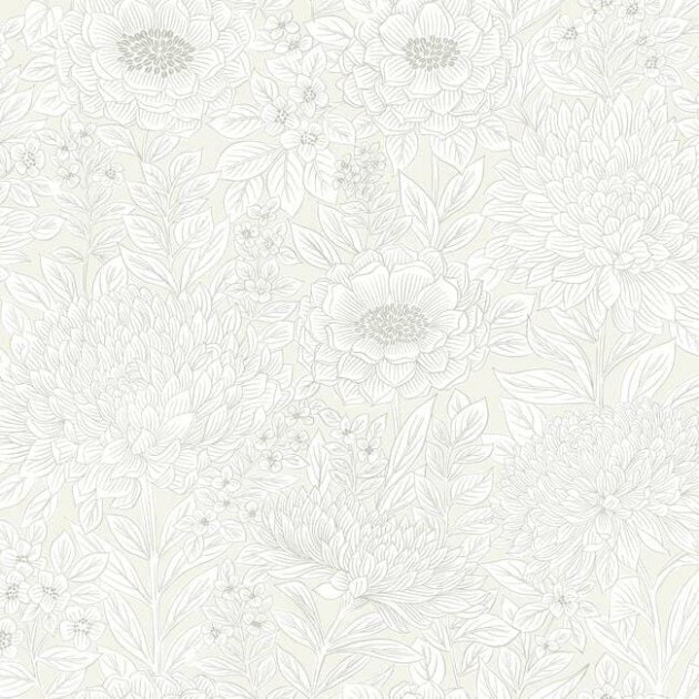 York BW3921 Black and White Resource Library Wood Block Blooms Cream/Glint - tapeta w kwiaty z metalicznymi akcentami