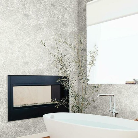 York BW3921 Black and White Resource Library Wood Block Blooms Cream/Glint - tapeta w kwiaty z metalicznymi akcentami