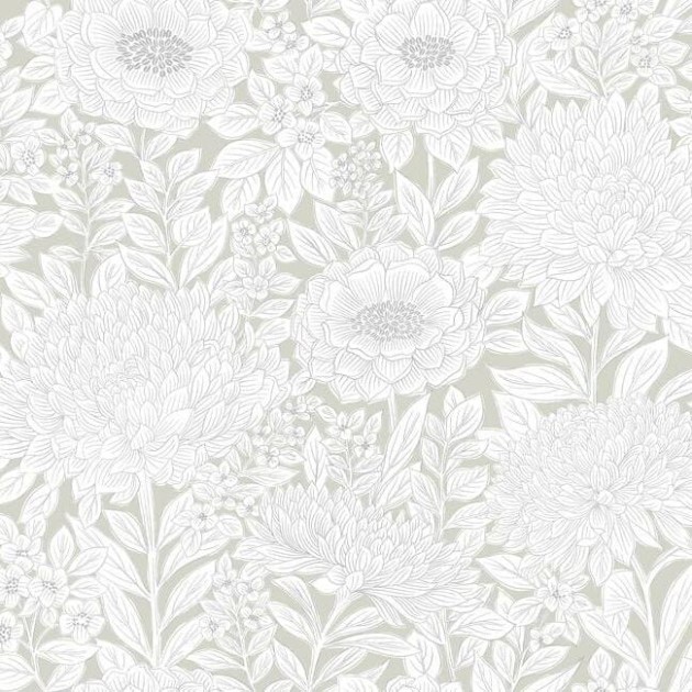 York BW3922 Black and White Resource Library Wood Block Blooms Taupe/Silver - tapeta w kwiaty z metalicznymi akcentami