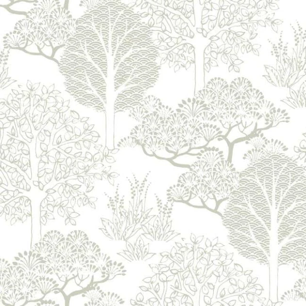 York BW3851 Black and White Resource Library Kimono Trees Glint Metallic - tapeta w drzewa
