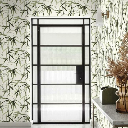 York BW3842 Black and White Resource Library Bamboo Ink Green/Black - tapeta w liście