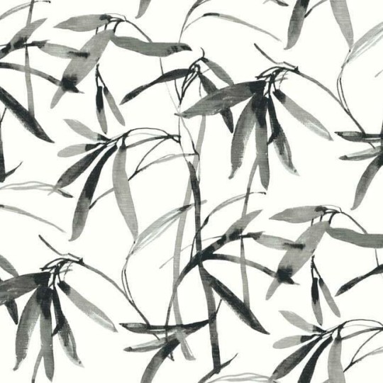 York BW3843 Black and White Resource Library Bamboo Ink Black/White - tapeta w liście