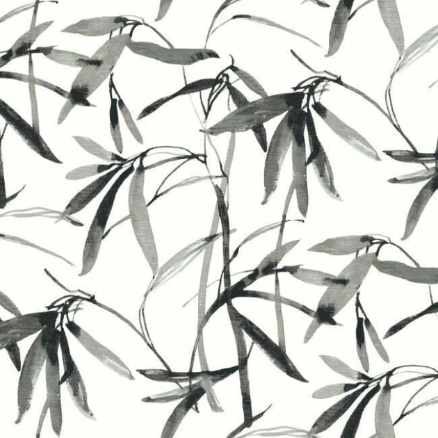 York BW3843 Black and White Resource Library Bamboo Ink Black/White - tapeta w liście