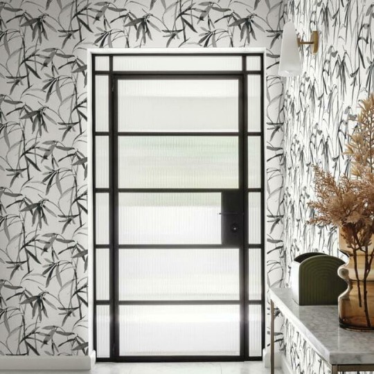 York BW3843 Black and White Resource Library Bamboo Ink Black/White - tapeta w liście