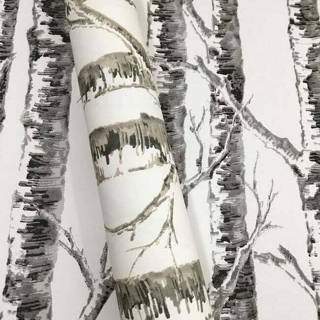 York BW3901 Black and White Resource Library Paper Birch Neutral - tapeta w drzewa