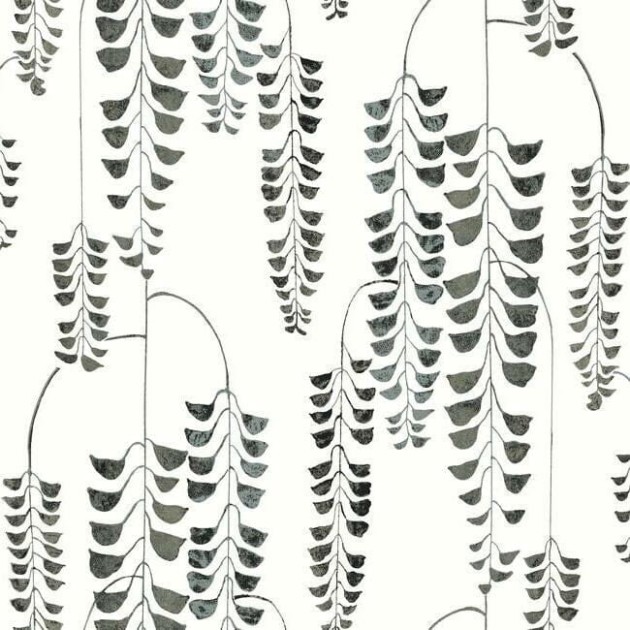 York BW3943 Black and White Resource Library Deco Wisteria Black/Metallic - tapeta w glicynie z metalicznymi akcentami