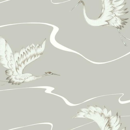 York BW3872 Black and White Resource Library Soaring Cranes Taupe - tapeta w lecące żurawie