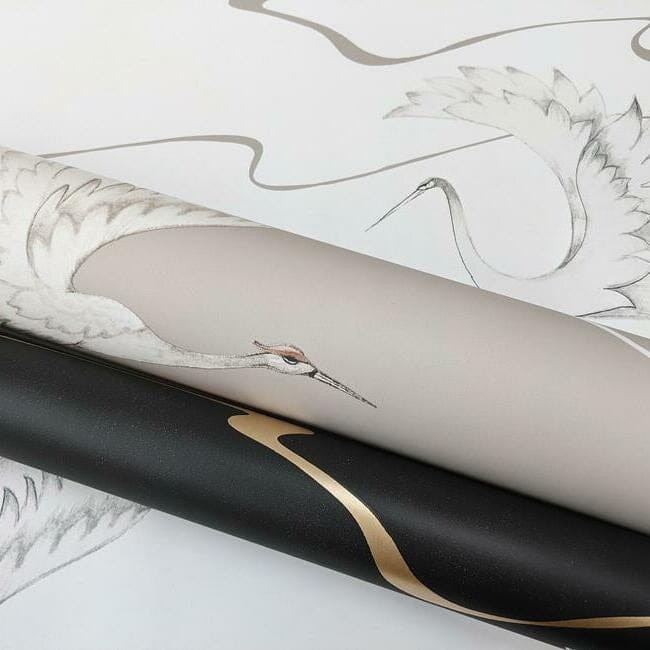 York BW3872 Black and White Resource Library Soaring Cranes Taupe - tapeta w lecące żurawie