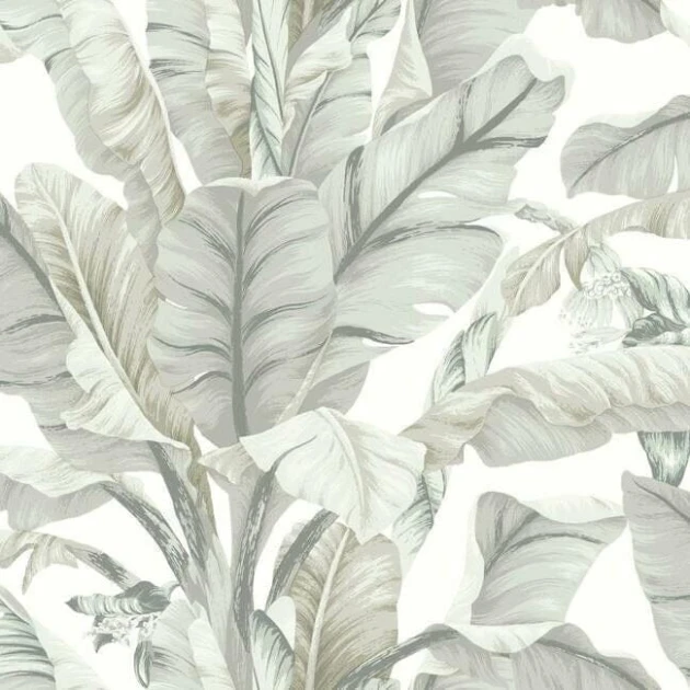 York BW3972 Black and White Resource Library Banana Leaf Light Neutral - tapeta w liście bananowca