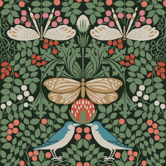 York AC9161 Ronald Redding Arts and Crafts Butterfly Garden Green - tapeta w stylizowane rośliny i zwierzęta