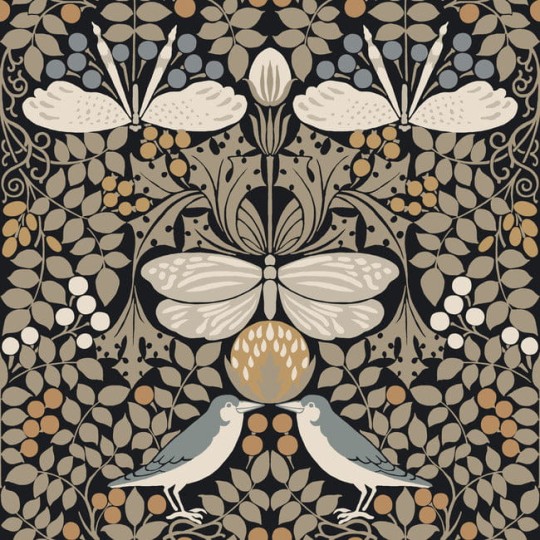 York AC9162 Ronald Redding Arts and Crafts Butterfly Garden Black - tapeta w stylizowane rośliny i zwierzęta