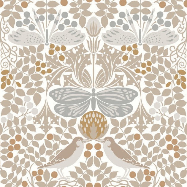 York AC9163 Ronald Redding Arts and Crafts Butterfly Garden White - tapeta w stylizowane rośliny i zwierzęta