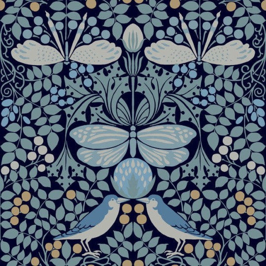 York AC9165 Ronald Redding Arts and Crafts Butterfly Garden Blues - tapeta w stylizowane rośliny i zwierzęta