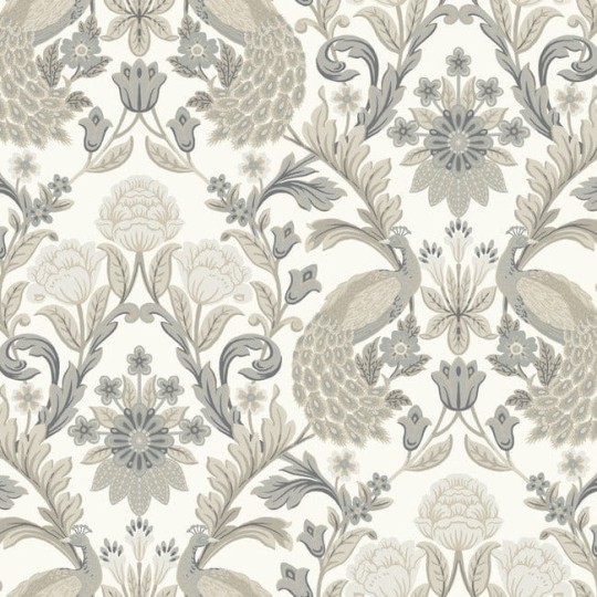 York AC9102 Ronald Redding Arts and Crafts Plume Dynasty White/Neutral - tapeta w stylizowany motyw roślinny i pawie