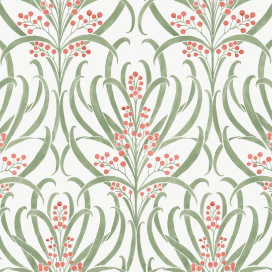 York AC9141 Ronald Redding Arts and Crafts Calluna White/Berry - tapeta w akwarelowe liście