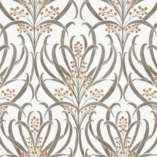 York AC9142 Ronald Redding Arts and Crafts Calluna White/Taupe - tapeta w akwarelowe liście