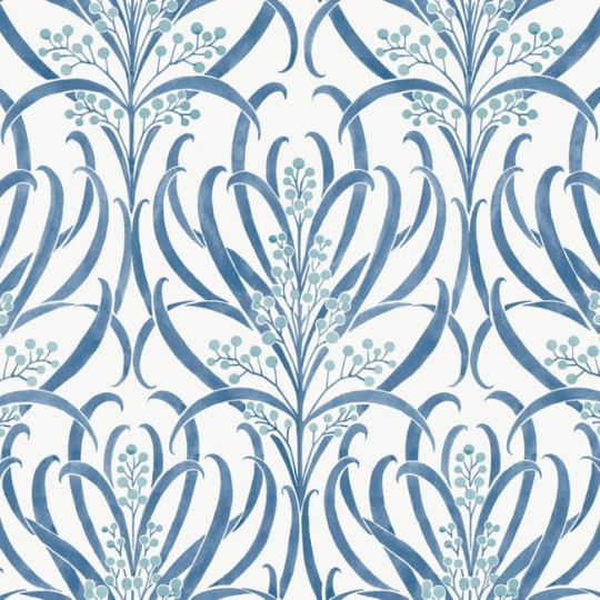 York AC9143 Ronald Redding Arts and Crafts Calluna White/Blue - tapeta w akwarelowe liście
