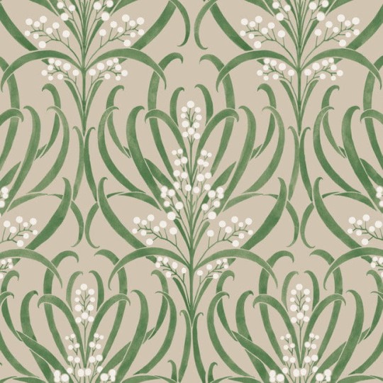 York AC9144 Ronald Redding Arts and Crafts Calluna Linen/White - tapeta w akwarelowe liście