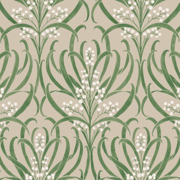 York AC9144 Ronald Redding Arts and Crafts Calluna Linen/White - tapeta w akwarelowe liście