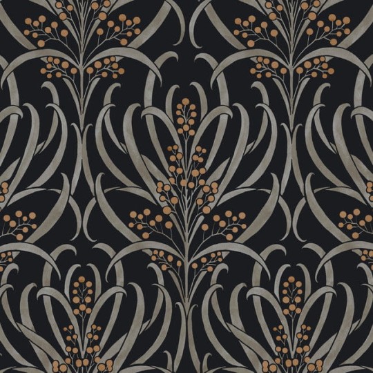 York AC9145 Ronald Redding Arts and Crafts Calluna Black/Gold - tapeta w akwarelowe liście
