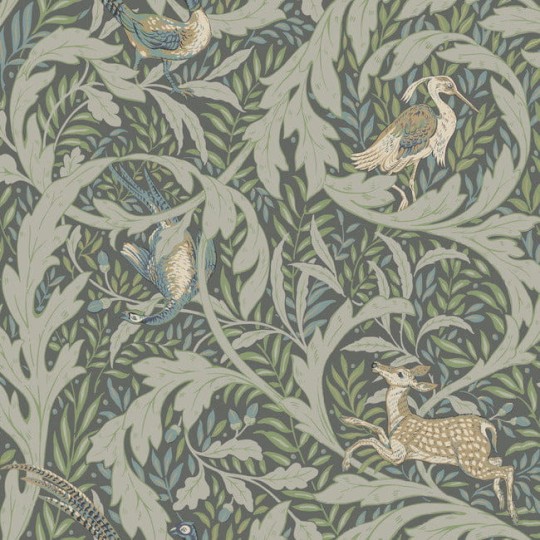 York AC9124 Ronald Redding Arts and Crafts Woodland Tapestry Sage - tapeta w czaple i liście