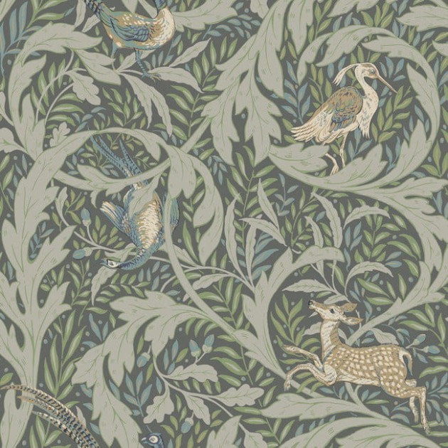 York AC9124 Ronald Redding Arts and Crafts Woodland Tapestry Sage - tapeta w czaple i liście