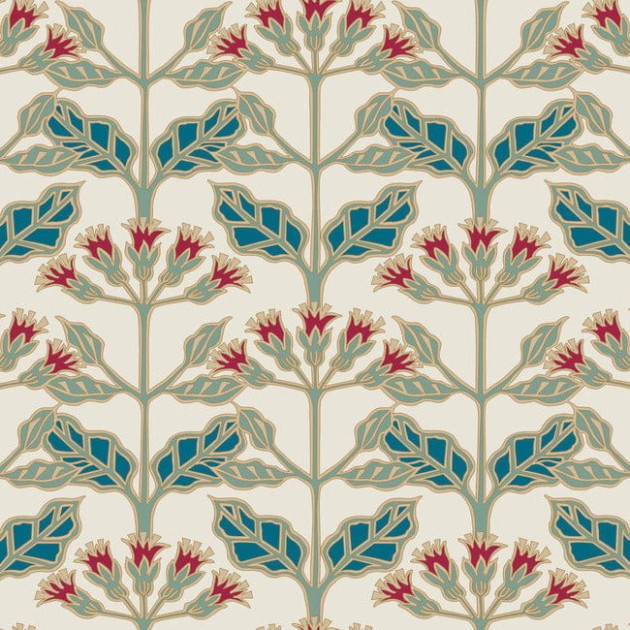 York AC9111 Ronald Redding Arts and Crafts Tracery Blooms Cream/Multi - tapeta w liście i kwiaty