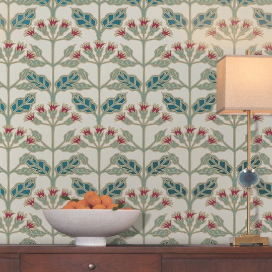 York AC9111 Ronald Redding Arts and Crafts Tracery Blooms Cream/Multi - tapeta w liście i kwiaty