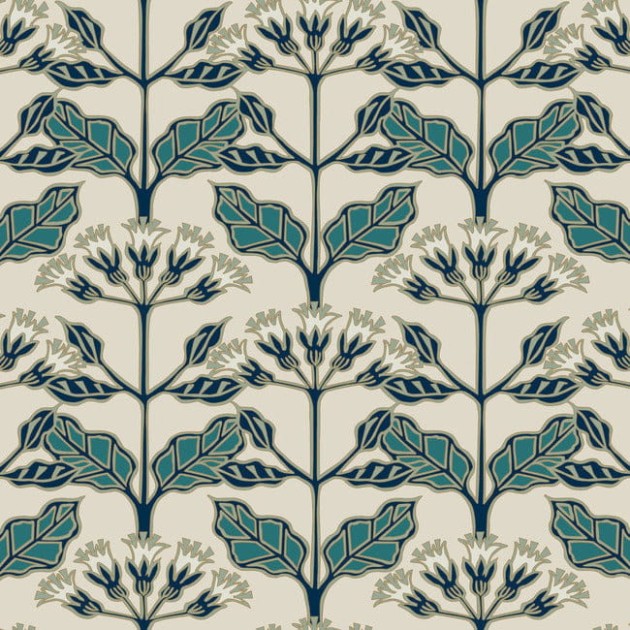 York AC9112 Ronald Redding Arts and Crafts Tracery Blooms Linen - tapeta w liście i kwiaty