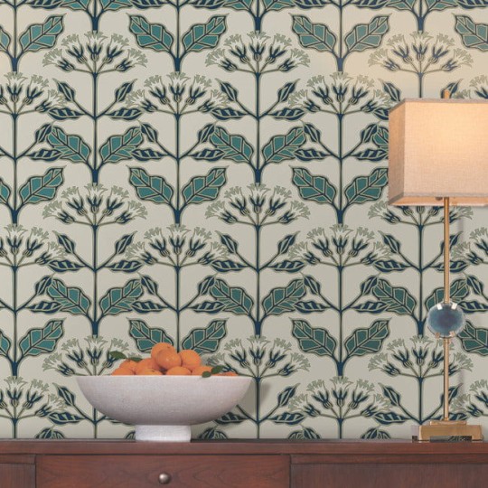 York AC9112 Ronald Redding Arts and Crafts Tracery Blooms Linen - tapeta w liście i kwiaty