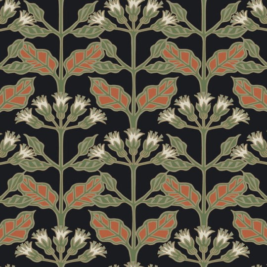 York AC9113 Ronald Redding Arts and Crafts Tracery Blooms Black/Multi - tapeta w liście i kwiaty