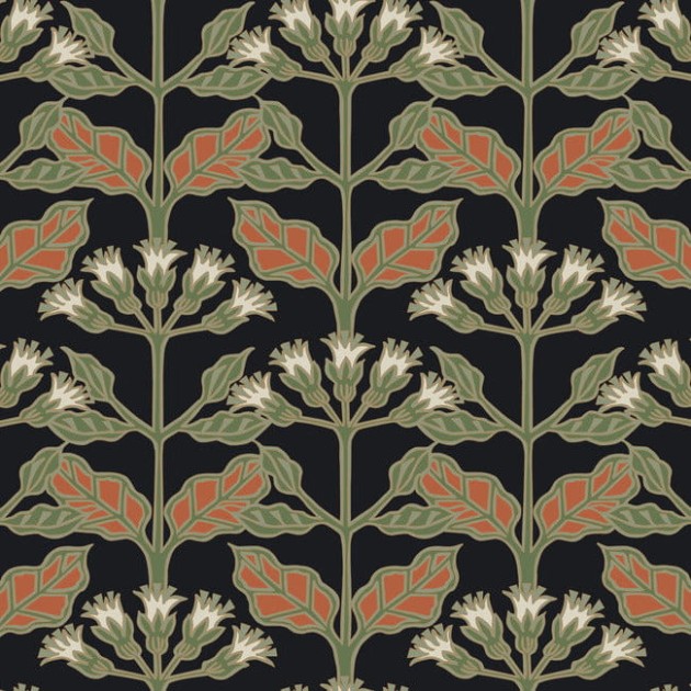 York AC9113 Ronald Redding Arts and Crafts Tracery Blooms Black/Multi - tapeta w liście i kwiaty